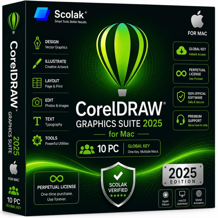 CorelDRAW Graphics Suite 2025 for Mac Global Key 10 PC Perpetual License