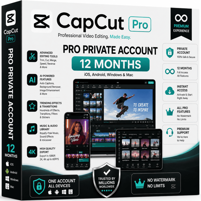 CapCut Pro Private Account 12 Months
