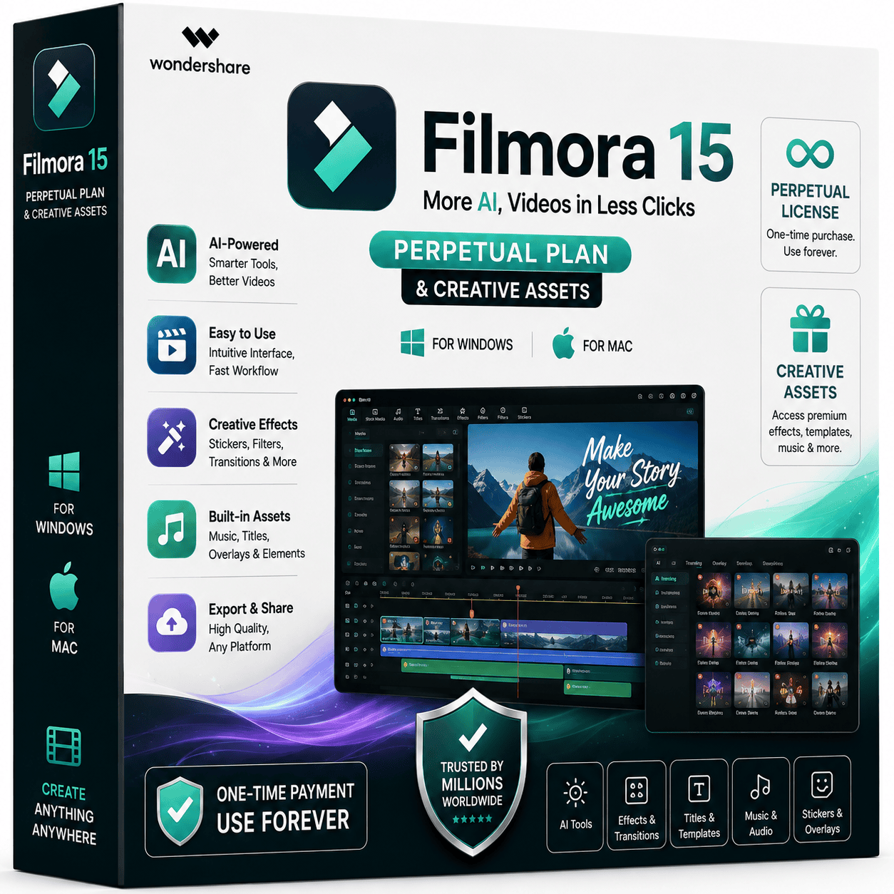 Filmora 15 Perpetual Plan and Creative Assets for Windows and Mac